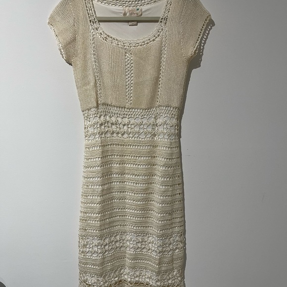 abs crochet dress 1990's ABS Allen Schwartz Bohemian Blue Crochet Dress Size Medium Deadstock New With Tags